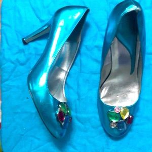 BLUE, HIGH HEEL, ROUND TOE, PUMP, SZ12, GENTLY WORN